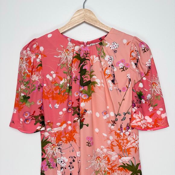 Givenchy Floral Short Sleeve Shift Dress Romantic | Pink Peach Coral | SZ 4 - Picture 6 of 14